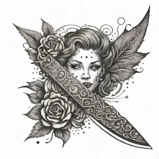 A Knife With A Drawing Of A Female Face On The Blade
