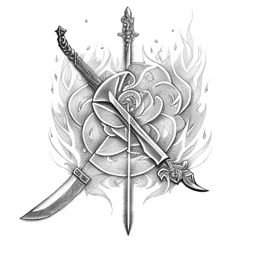 Sword With Flames On One Side And Flowers On The Other