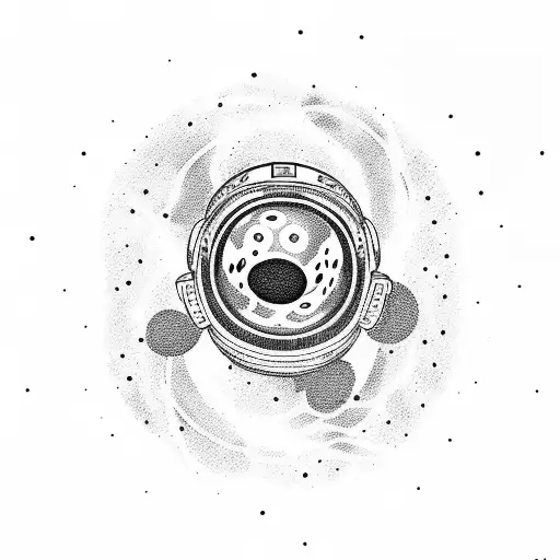 A Dotwork Tattoo Of An Astronaut Floating In Space With A Black Hole In The Background