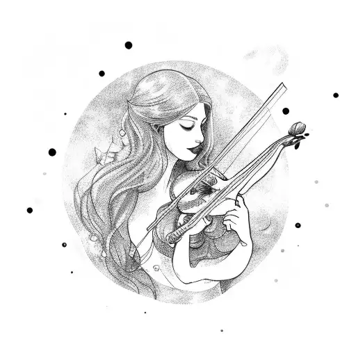 A Melancholic Mermaid Playing A Violin Underwater