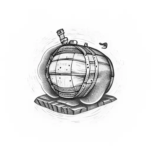 A Whiskey Barrel With Rock Music Band Logos Carved Into It