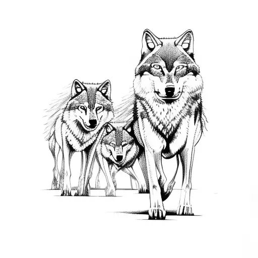 A Fierce Pack Of Wolves Running Through A Moonlit Forest