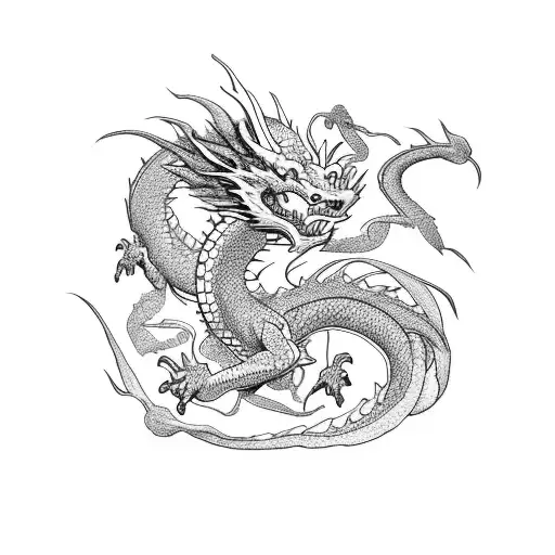 Dragon Enveloping Ruins Of A Japanaese Temple