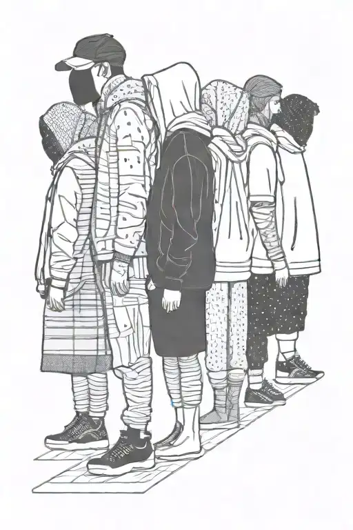 Faceless People Standing In A Line