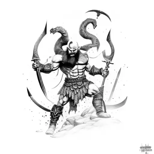 Kratos Battling A Monstrous Norse Creature