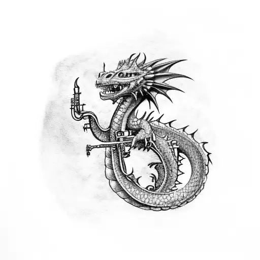 A Dragon Playing A Saxophone In A Dungeon-themed Setting