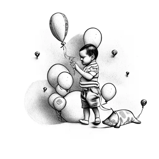 Baby Boy Walking And Holding Balloon