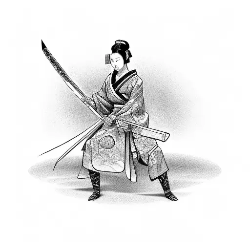 Geisha Holding A Katana In A Fighting Stance
