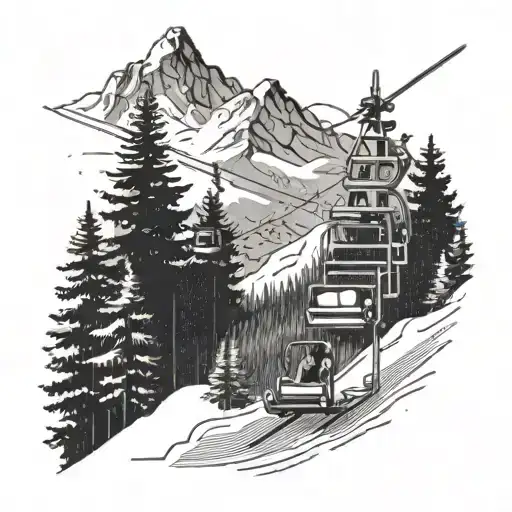 A Ski Lift Ascending A Snowy Mountain With A Cat Riding On One Of The Chairs