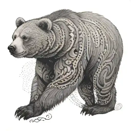 Big Gentle Bear With Little Ermine On His Side