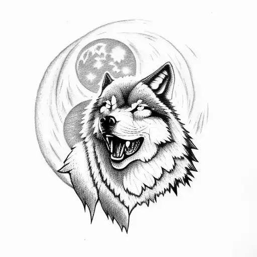 Angry Wolf With A Moon In The Background