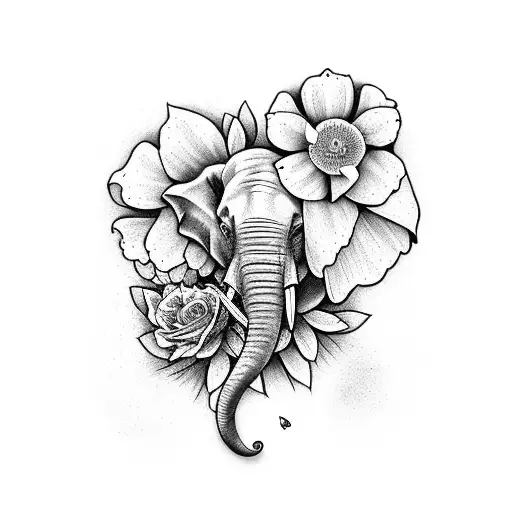 Flowers With Butterflies An Elephant And A Grim Reaper