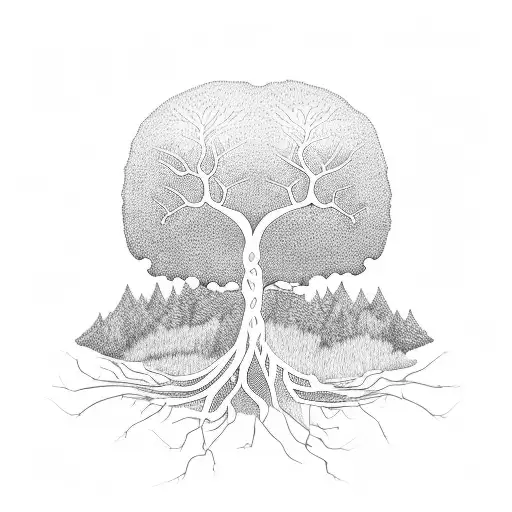 An Intricately Designed Tree With A Silhouette Of A Father And Son Embracing Within Its Branches