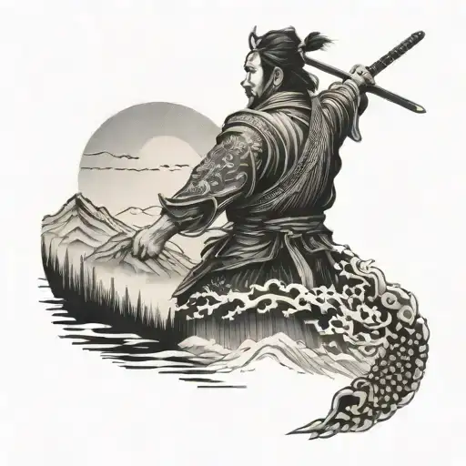 Samurai And Mountains Landscape