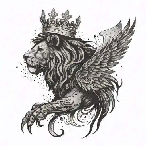 A Black Lion With A Silver Crown And A Crow Made Of Black Smoke Flying Above Him