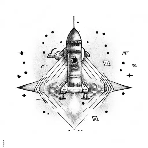 A Guitar Neck Transforming Into A Rocket Ship Blasting Off Into Space