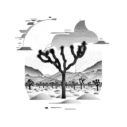 Joshua Tree With Sunset And Mountains