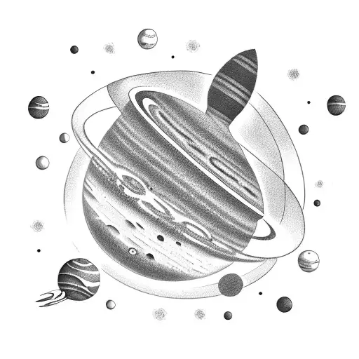 A Dotwork Tattoo Of A Family Of Planets Orbiting A Coffee Cup