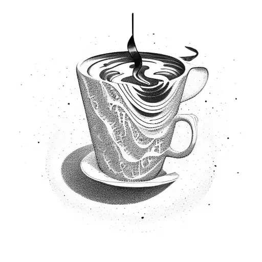 A Coffee Cup With A Wave Pattern And A Skateboard Wheel As The Handle