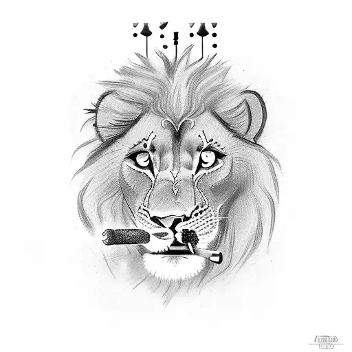 A Dotwork Lion Playing A Game Of Chess With A Cigarette In Its Mouth