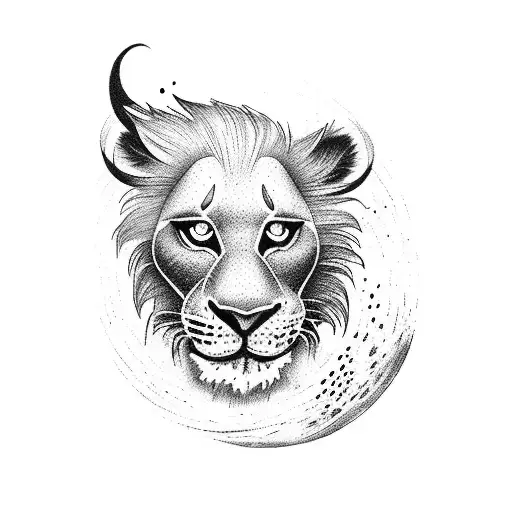 A Dotwork Silhouette Of Rafiki Holding Baby Simba