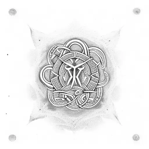 African Religious Symbols Intertwined With Biological Elements In A Dotwork Style