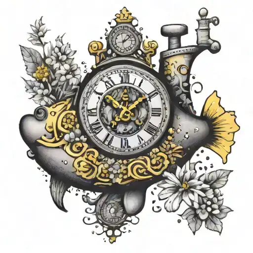 Yellow Submarine With Flowers And Clock