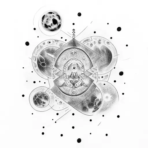 A Dotwork Tattoo Featuring A Cosmic Scene With The Guardians Of The Galaxy