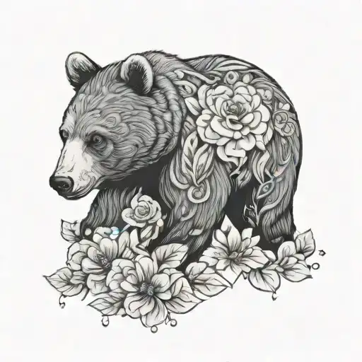 Bear Outline With Florals