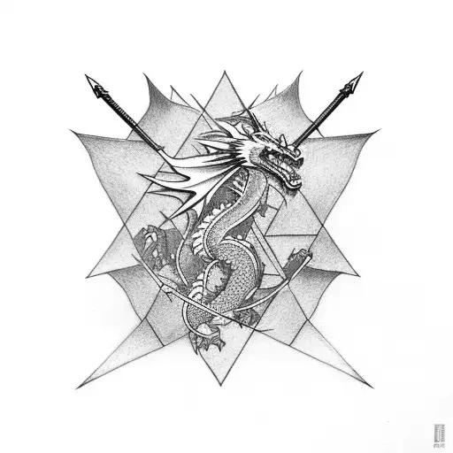Dragon Connected By 4 Swords In Each Direction