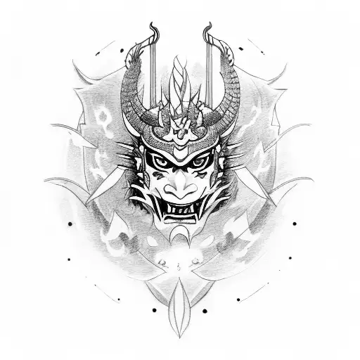 Geisha Hannya Mask With Swords And Dragon