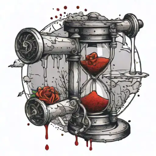 An Hourglass Cracked Pouring Sand On The Gun That Drips Blood