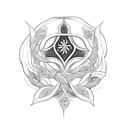 A Dotwork Tattoo Of A Religious Symbol Intertwined With Elements Of Nature Like Flowers And Leaves