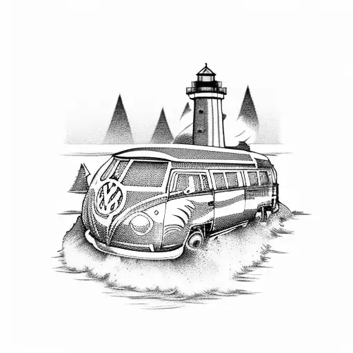 Vw Bus Lighthouse Dogwood Mountain Ocean