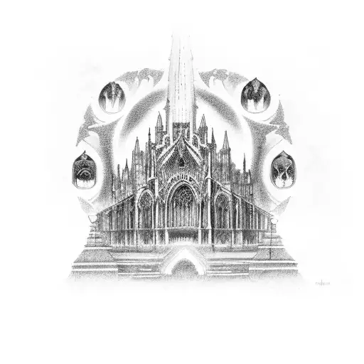 A Hauntingly Beautiful Depiction Of A Gothic Cathedral With Demonic Statues