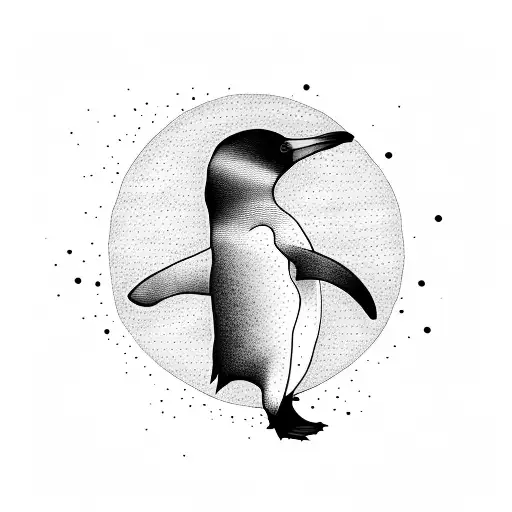 A Minimalist Tattoo Of A Penguin Playing A Guitar