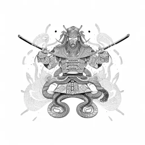 Samurai With Guitar And Snake