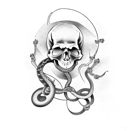 Musical Staff With Skull And Snake In The Background