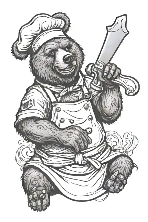 Bear Chef Giving Thumbs Up And Holding A Chef Knife