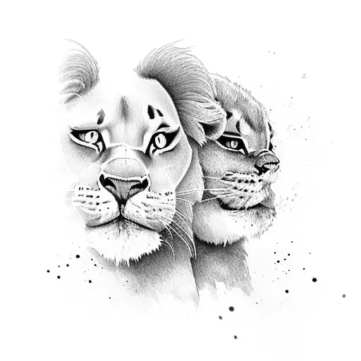 Simba And Nala Back To Back With A Watercolor Sunrise Behind Them