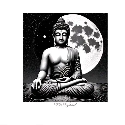 Full Moon And Meditating Buddha With 3Rd Eye Inside