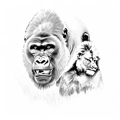 Gorilla Biting The Head Off A Lion