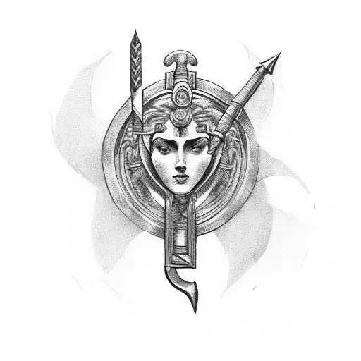 Athena Holding Spear And Medusa Shield