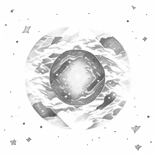 A Planet With A Stunning Nebula Sky In Dotwork Style