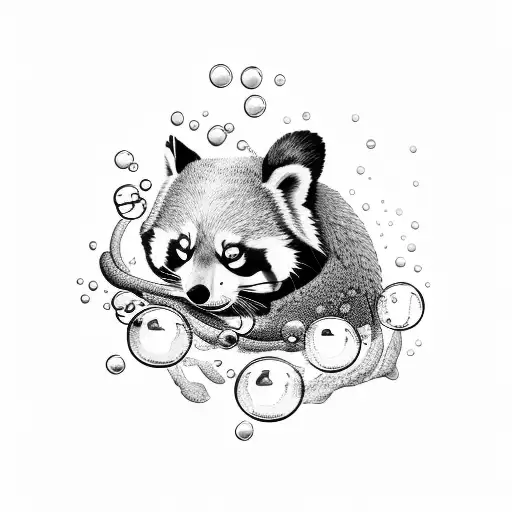 A Playful Red Panda Blowing Bubbles Underwater With A School Of Fish Swimming Around