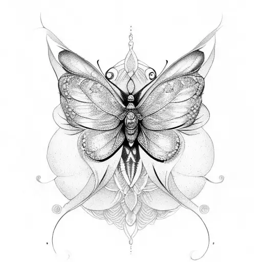 A Butterfly With Filigree Wings And A Lotus Flower Body