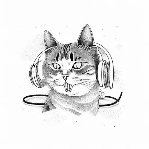 A Cat Wearing Headphones And Listening To Music On A Beach With A Gentle Breeze