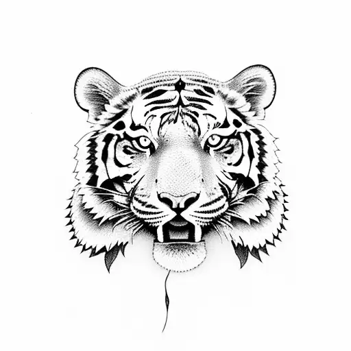 Tiger Body With Delicate Flowers Around It