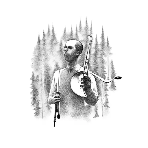 A Silhouette Of A Trombone Player Surrounded By A Forest
