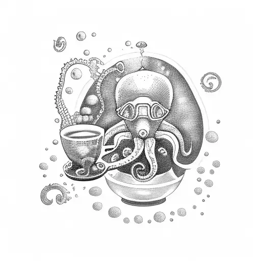 A Scuba Diving Octopus Holding A Steaming Cup Of Coffee